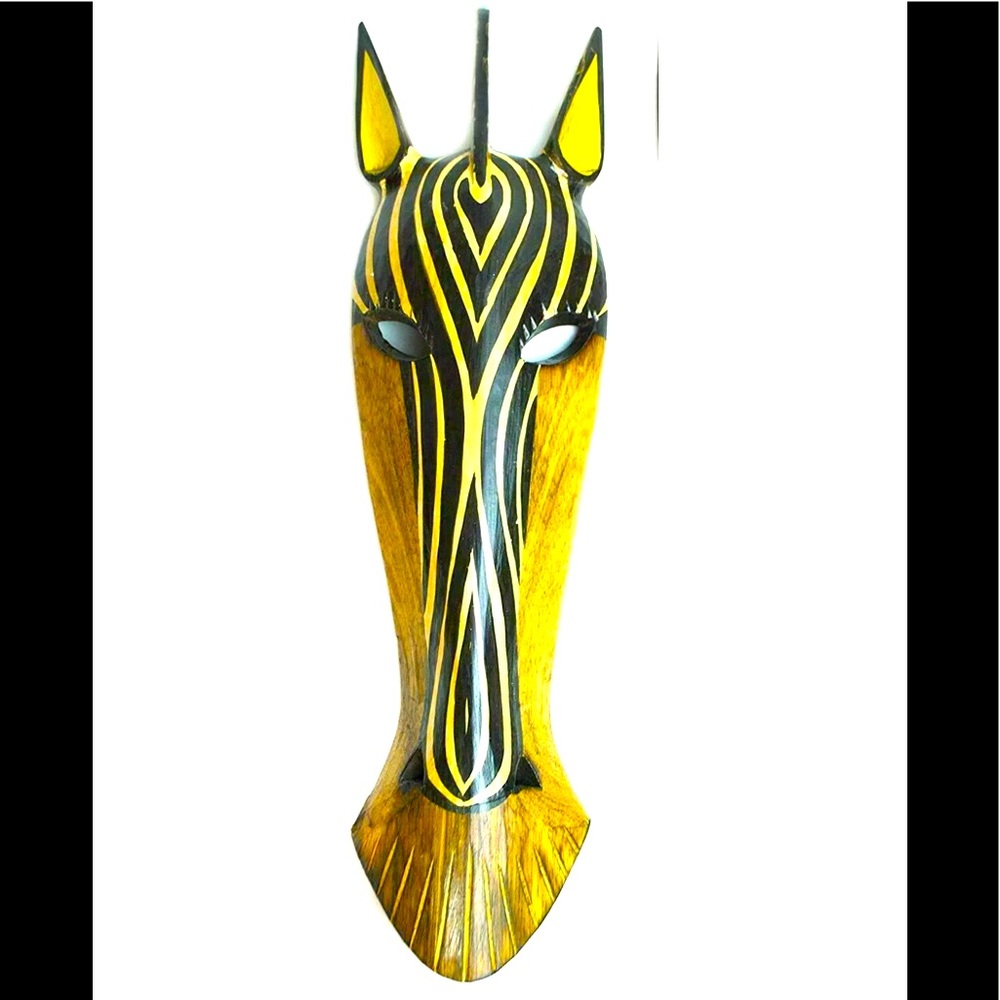 Jungle Zebra African Tribal Wall Decor Mask Wood Hand Carvings 22” Tall